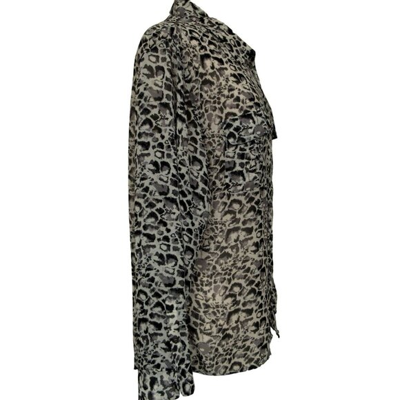 Two by Vince Camuto Cheetah Print Hi-Low Semi Sheer Long Sleeve Blouse Sz Large - Picture 3 of 7